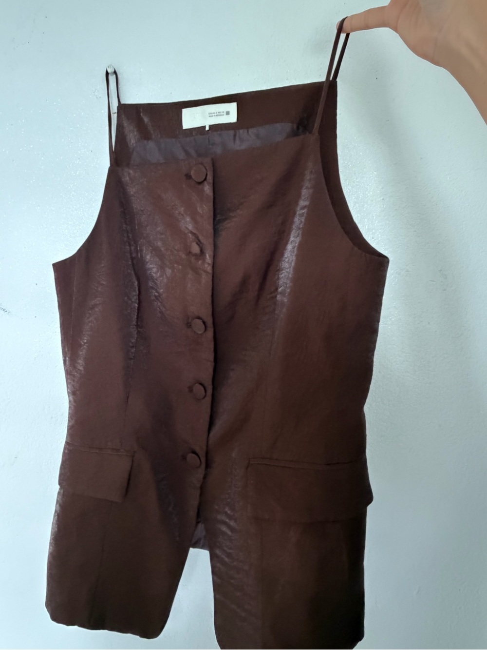Zara Dark Brown Button-Front Sleeveless Jumpsuit